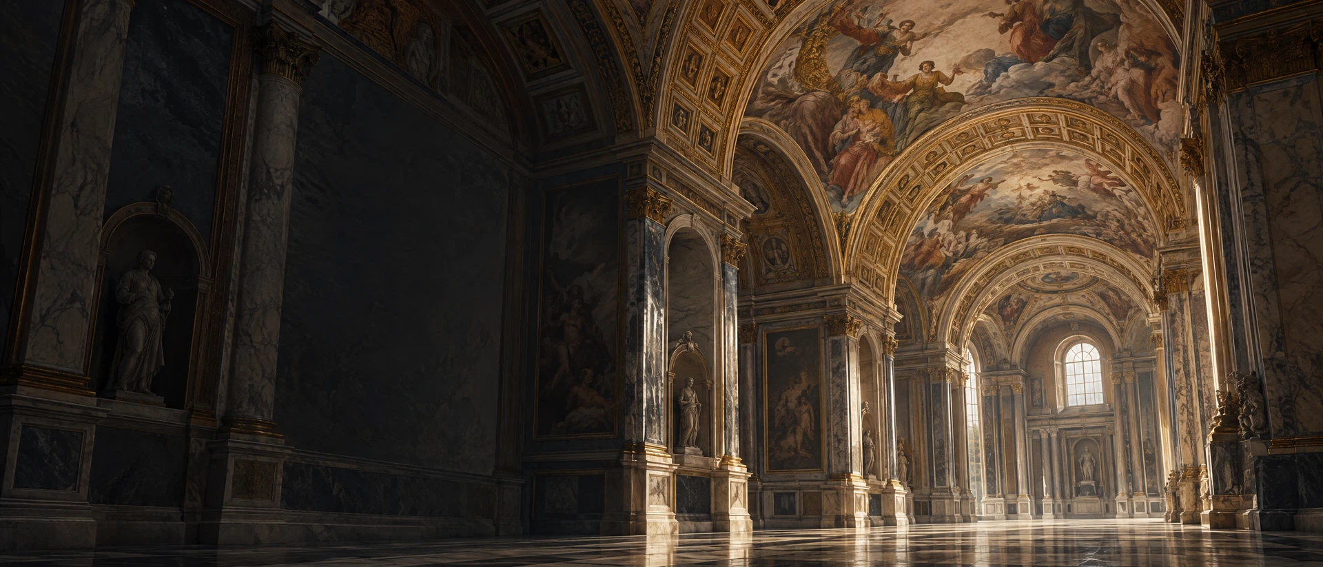 Vaulted fresco ceiling in an imagined Renaissance gallery